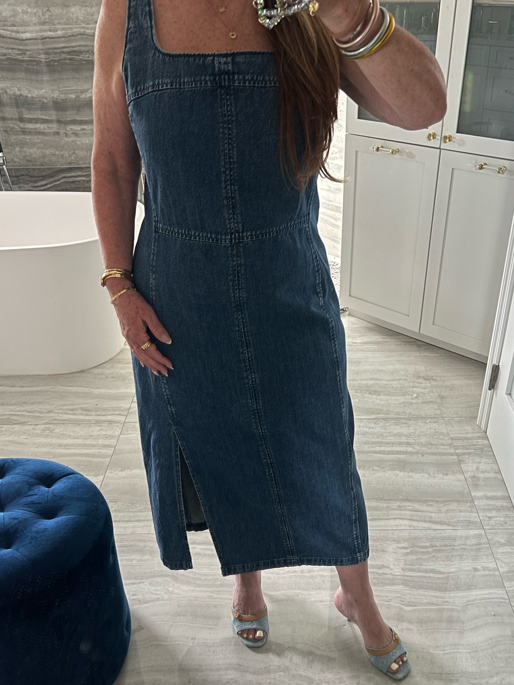 LOFT Denim Midi Dress in Blue